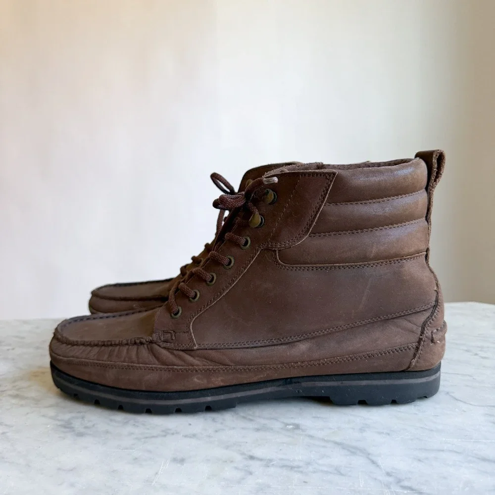 Trackers Mens Vintage Brown Leather Moc Toe Lace‎ Up Hiking Work Boots